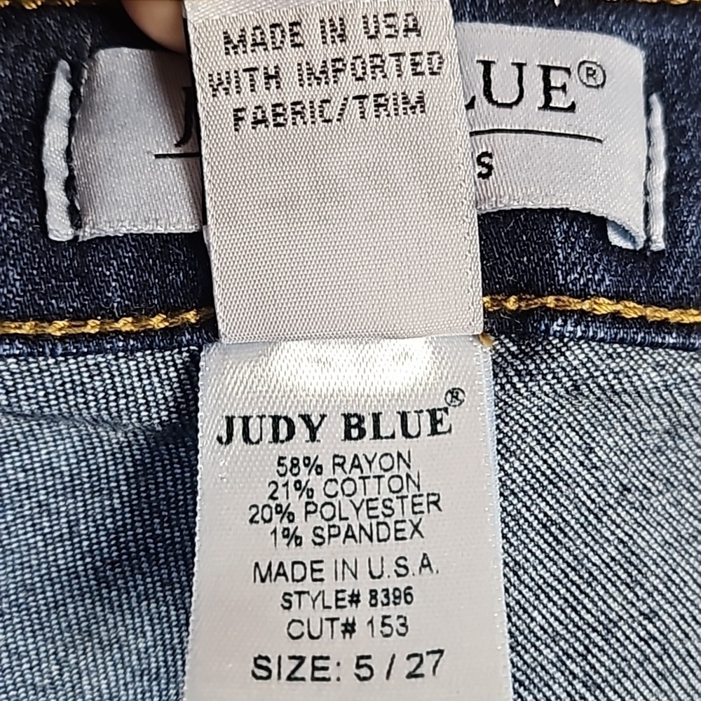 Judy Blue High Rise Super Flare Leg Raw Hem Dark Wash Stretch Denim Jean - Picture 12 of 16